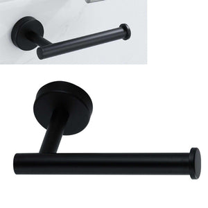 Paper Towel Holder Stainless Steel with a matte black cylindrical arm, round wall mount and raised end cap