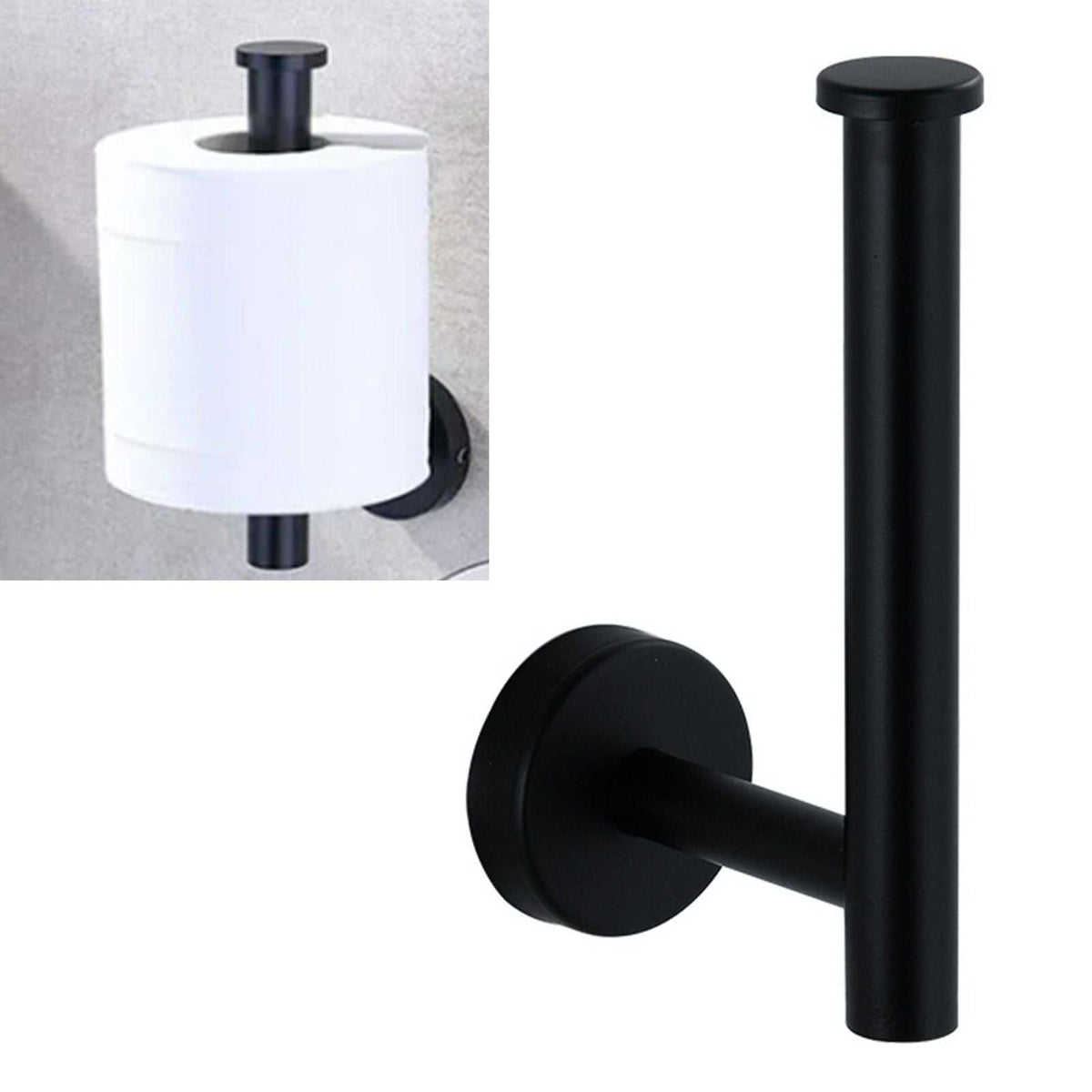 Paper Towel Holder Stainless Steel in matte black with a cylindrical wall mount arm and round end cap