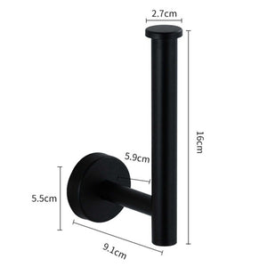 Paper Towel Holder Stainless Steel in matte black, with a round wall mount and vertical cylindrical arm with a capped end