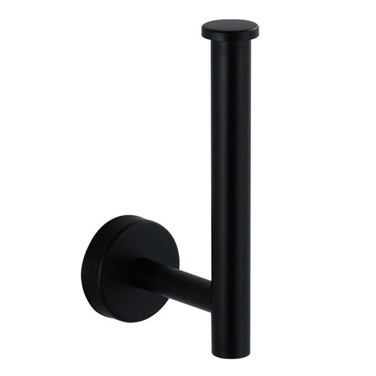 Paper Towel Holder Stainless Steel in matte black with a cylindrical vertical arm, round wall plate and capped end