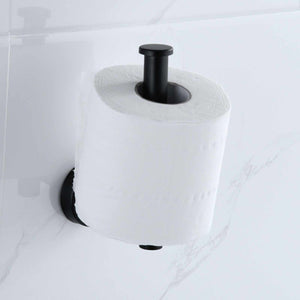Paper Towel Holder Stainless Steel in matte black, with a cylindrical center post holding a white paper roll on a wall mount