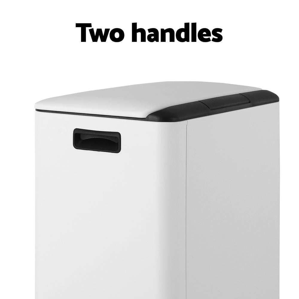 Pedal Bins white rectangular bin with a black lid section and recessed black side handles