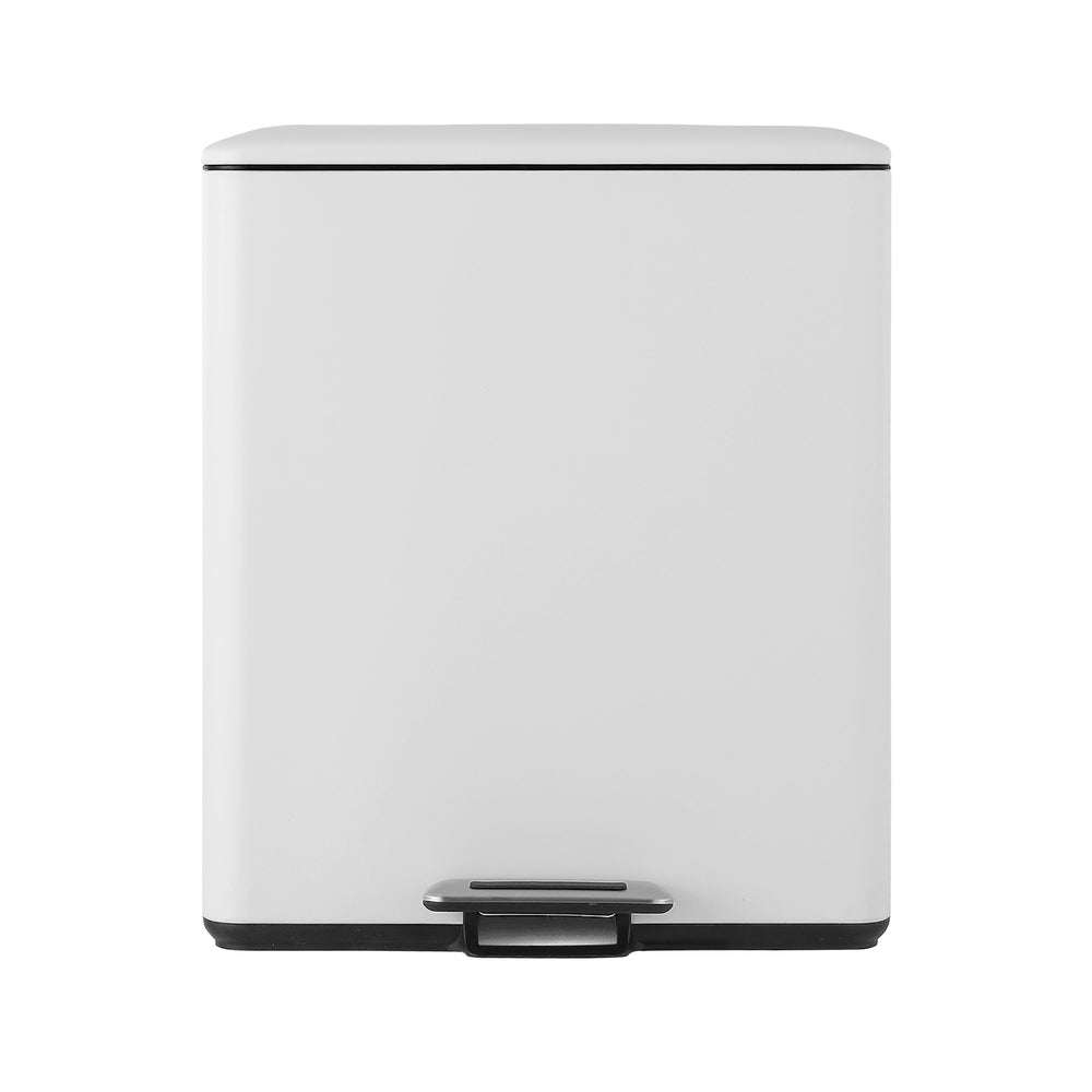 Pedal Bins white rectangular bin with a smooth metal body, dark trim, and wide front foot pedal