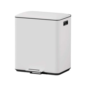Pedal Bins white rectangular metal bin with a fitted lid, black trim and front stainless steel foot pedal