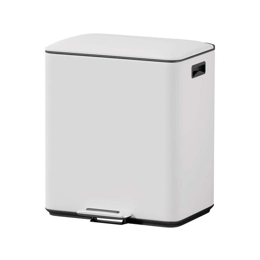 Pedal Bins white rectangular metal bin with a fitted lid, black trim and front stainless steel foot pedal