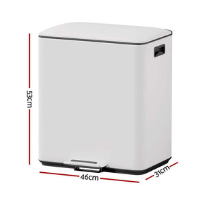 Pedal Bins in white carbon steel with a rectangular shape, black trim, soft-close lid and front pedal