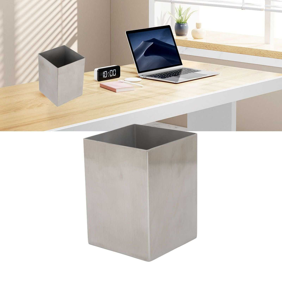Pencil Cup 304 Stainless Steel in brushed silver, with a simple open-top rectangular shape and sturdy-looking walls