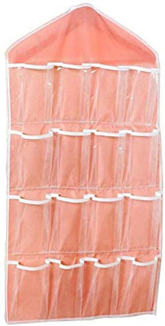 Hanging Wardrobe Storage Bag – 16-Pocket Organiser for Socks, Bras & Underwear (Pink)