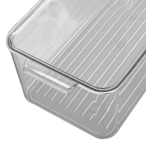 Plastic Storage Box in clear transparent plastic with a fitted lid, rounded corners and ridged sides