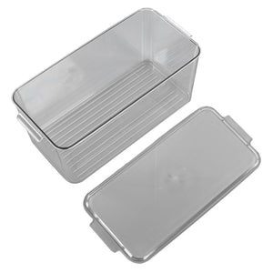 Plastic Storage Box in clear plastic with a ridged base and a separate removable lid for organised storage.