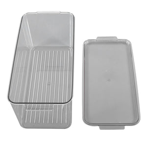 Plastic Storage Box in clear rigid plastic, with a ribbed interior base and a separate matching rectangular lid