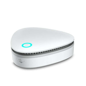 Portable Ozone Sterilizer in a compact white rounded case with a gray vent band and turquoise power button