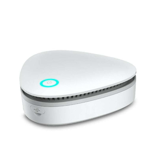 Portable Ozone Sterilizer in a compact white rounded case with a gray vent band and turquoise power button