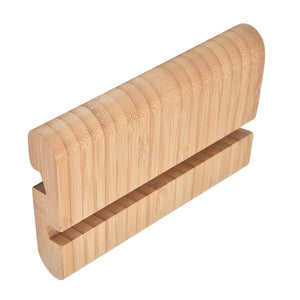 Portable Phone Stand in natural bamboo with visible grain, featuring a double-sided design and a wide device groove.