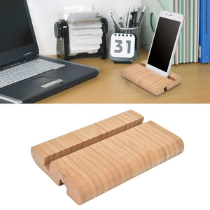 Portable Phone Stand in natural bamboo with a double-sided grooved design and rounded edges for holding devices