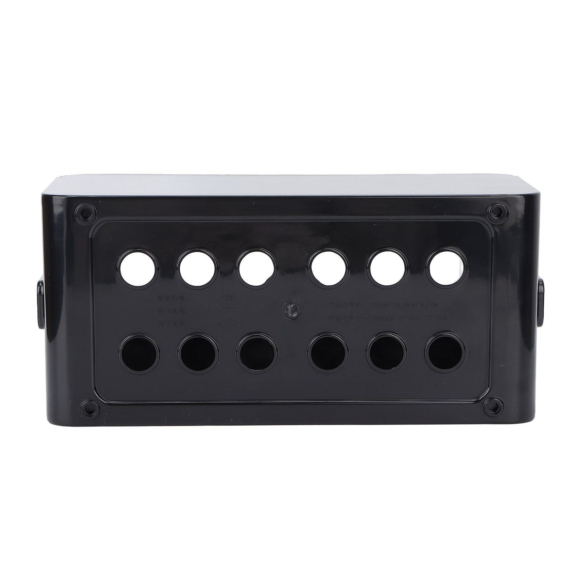 Power Socket Storage Box in black plastic with a rectangular shape, six upper openings, six lower openings and side clips
