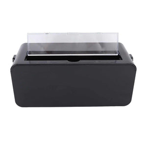 Power Socket Storage Box in black plastic with a clear hinged lid and a wide rectangular opening for cables