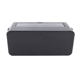 Power Socket Storage Box in black plastic with a smooth rectangular body and translucent lid panel for cord access