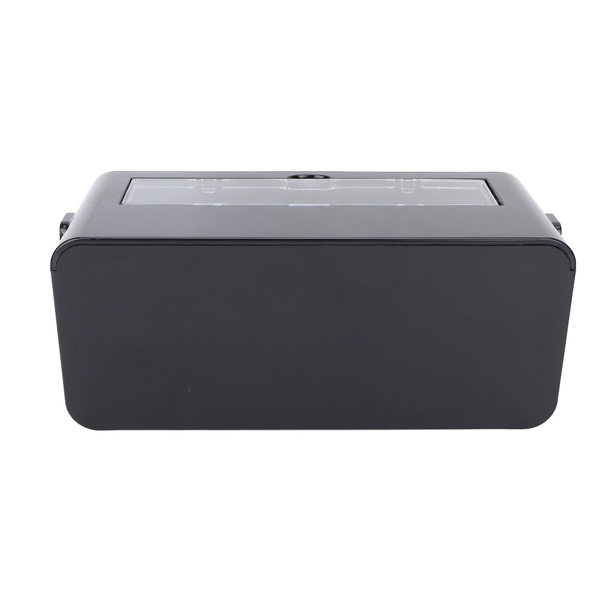 Power Socket Storage Box in black plastic with a smooth rectangular body and translucent lid panel for cord access