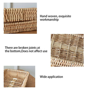 Rattan Storage Basket in natural woven rattan, showing handwoven sides, an open interior and visible joints underneath