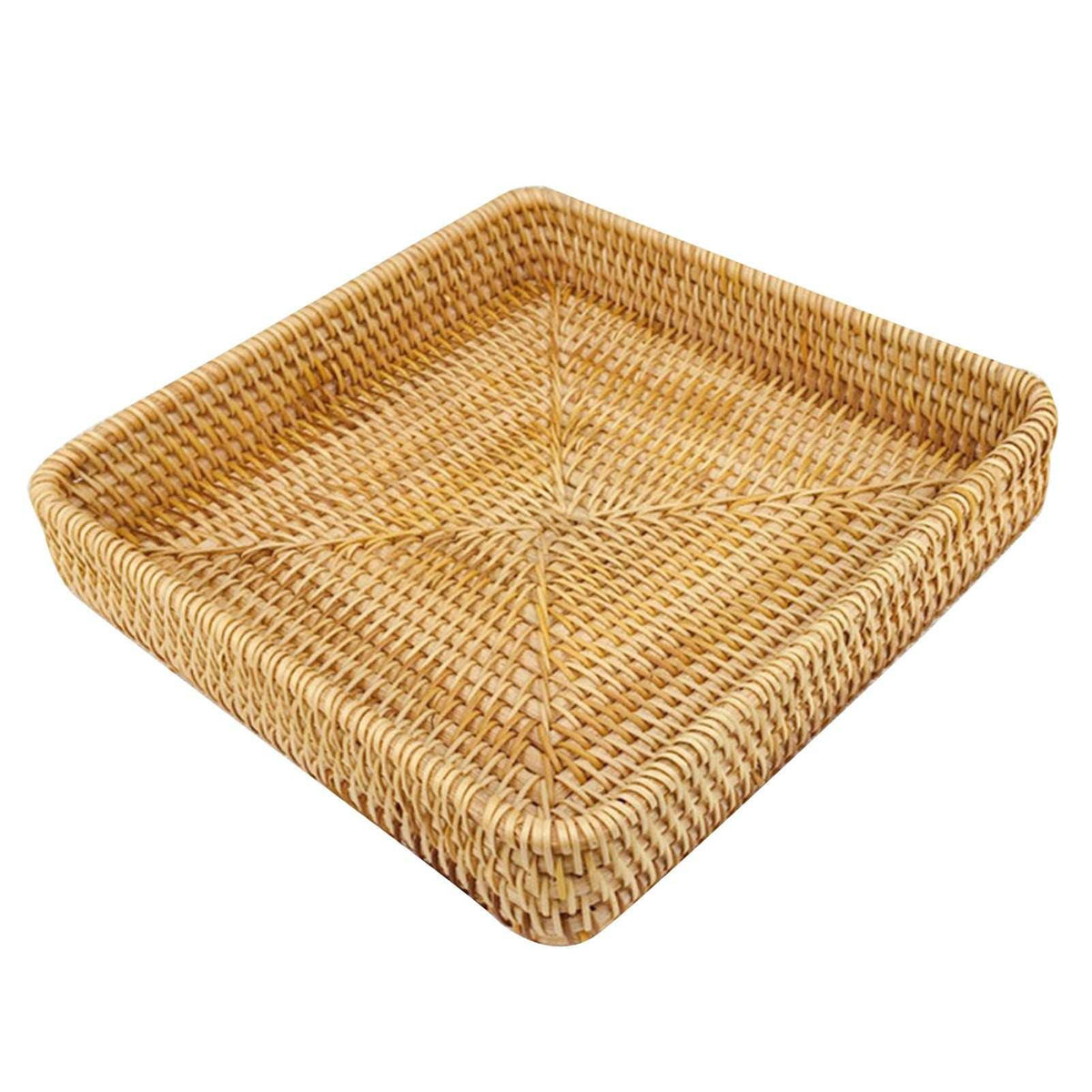 Rattan serving tray, Rattan Tray Tabletop Organization, in golden natural wicker with a square shape and raised woven sides