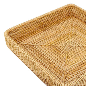 Rattan Tray Tabletop Organization with a natural golden-brown hand-woven finish, square shape and raised sides