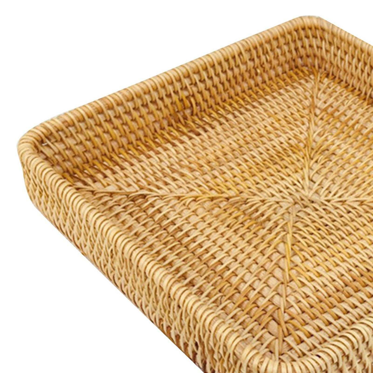 Rattan Tray Tabletop Organization with a natural golden-brown hand-woven finish, square shape and raised sides