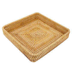 Rattan Serving Tray – Hand-Woven Snack & Bread Basket for Tabletop, Picnic & Outdoor, Medium (21×21cm)