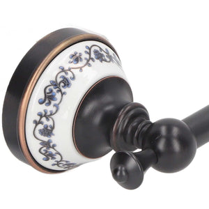 Retro Copper Bathroom towel bar wall mount with dark bronze metal and white porcelain featuring blue floral patterns