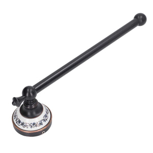 Retro Copper Bathroom towel bar with a dark bronze rod and round mount featuring blue and white floral porcelain