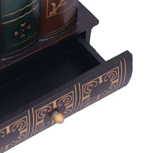 Retro Style Pencil Holder in dark brown wood with ornate gold vintage scrollwork and a small brass drawer knob
