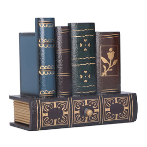 Retro Style Pencil Holder in a dark faux-book design with gold vintage motifs and a decorative front drawer