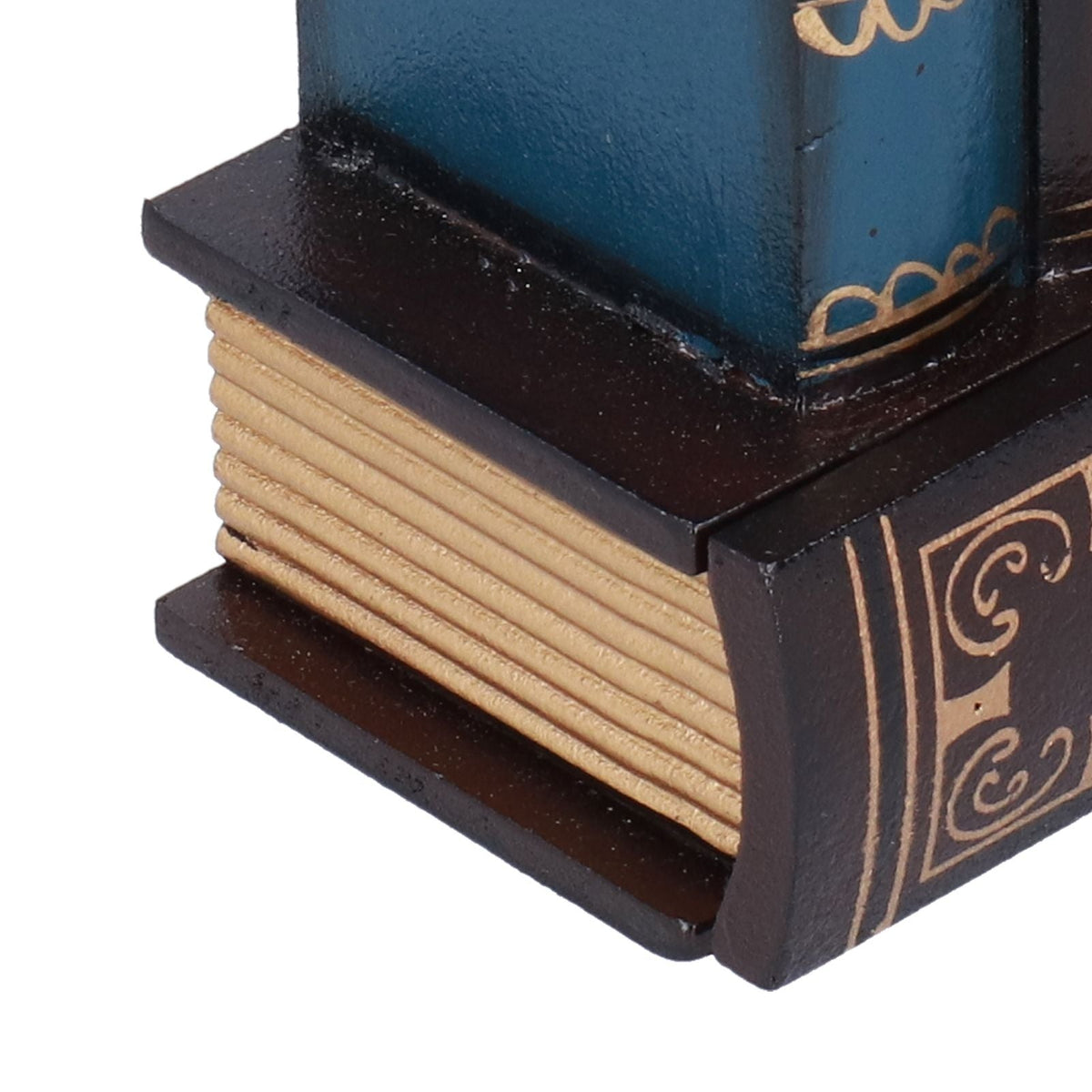 Retro Style Pencil Holder in teal and dark brown, with ornate gold detailing and a ribbed beige drawer front