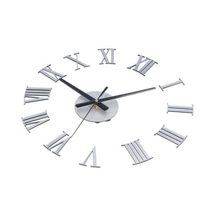 Roman Numerals Design Wall Clock with silver mirror-finish acrylic numerals, a round centre and black hands
