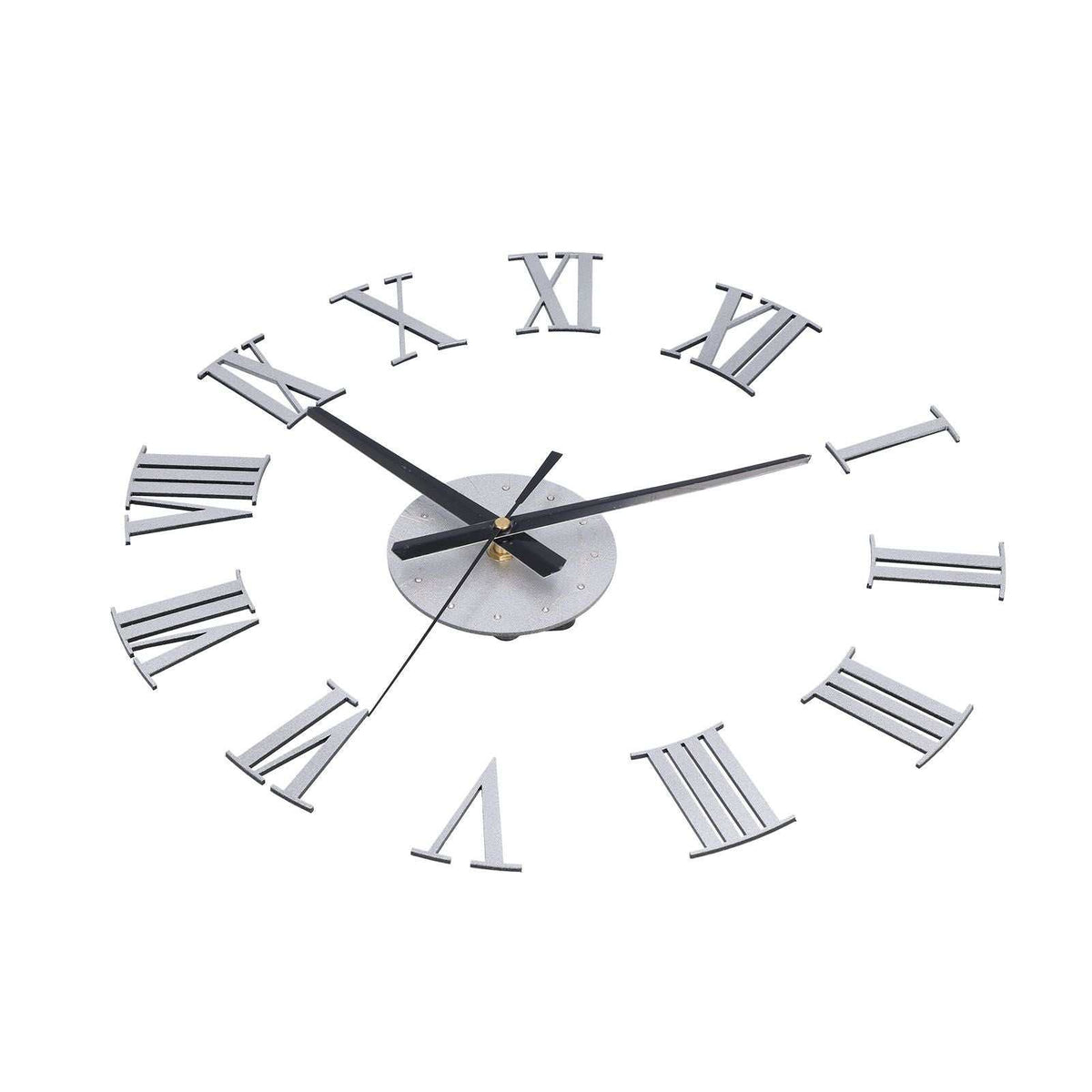 Roman Numerals Design Wall Clock with silver mirror-finish acrylic numerals, a round centre and black hands