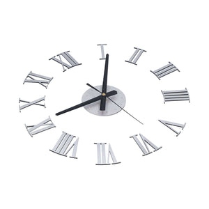 Roman Numerals Design Wall Clock with silver mirror-finish Roman numerals, a clear center disc and black hands
