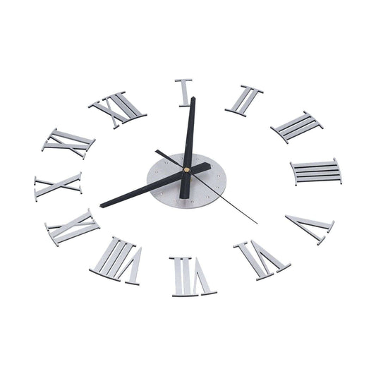 Roman Numerals Design Wall Clock with silver mirror-finish Roman numerals, a clear center disc and black hands
