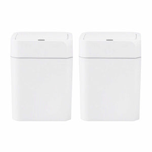 Rubbish Bin 12L two-pack of white plastic bins with slim rectangular bodies and hands-free sensor lids