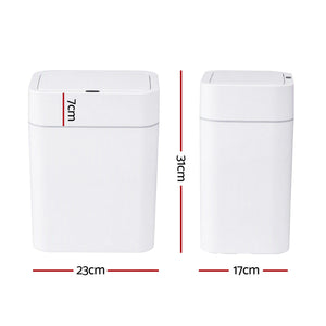 Rubbish Bin 12L two white PP plastic bins with slim rectangular bodies and fitted motion-sensor lids