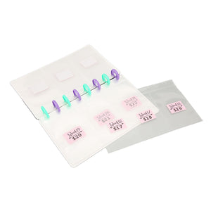 Savings Binder 52 Week challenge with frosted PVC cover, translucent pages, colorful binding discs and labelled cash pockets