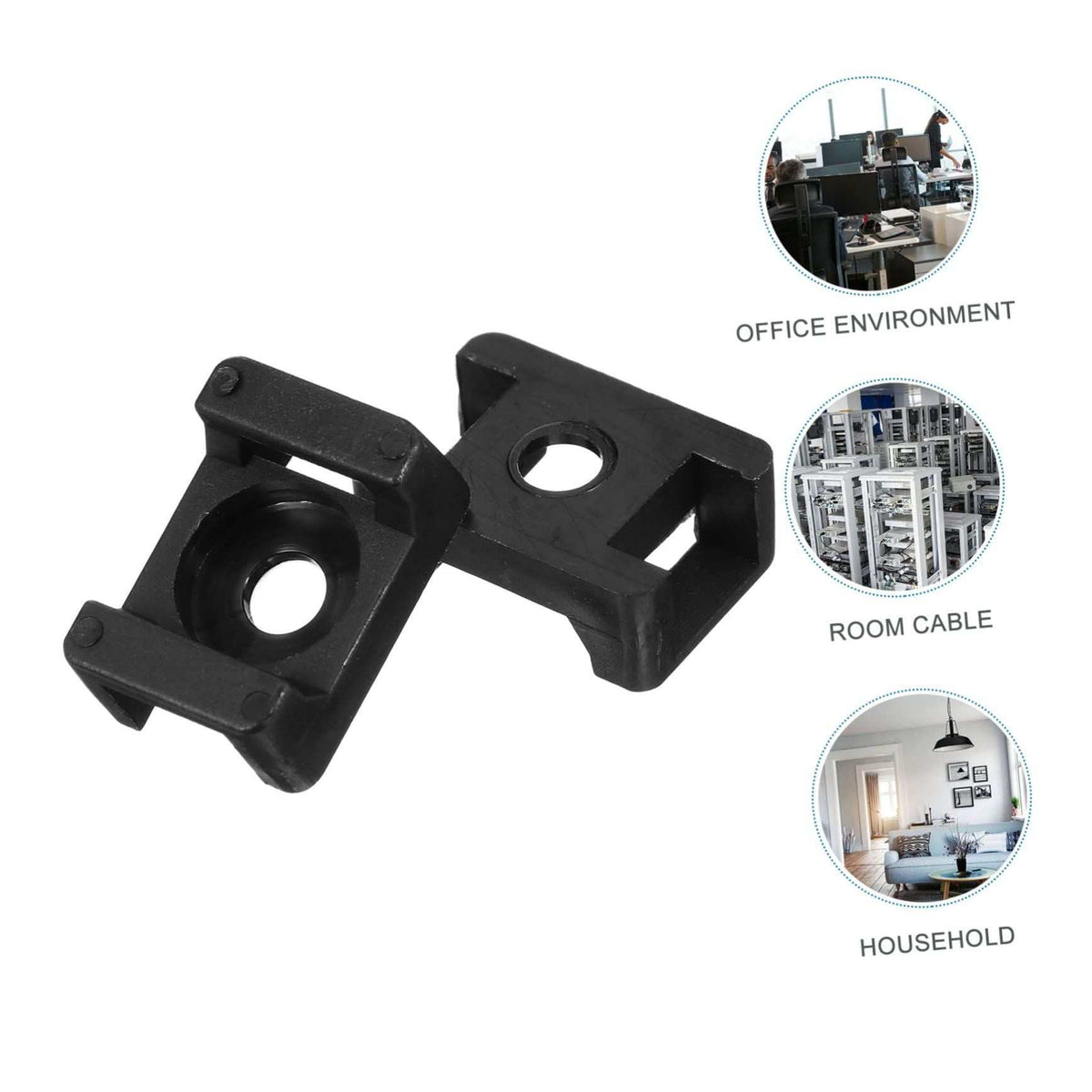Screw-Mount Zip Tie cable bases in black nylon with a central screw hole and raised tie slots for cable fastening