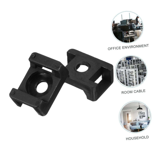 Screw-Mount Zip Tie cable bases in black nylon with a central screw hole and raised tie slots for cable fastening
