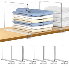 Acrylic Shelf Dividers – Clear Clip-On Closet Shelf Organisers, 6-Pack