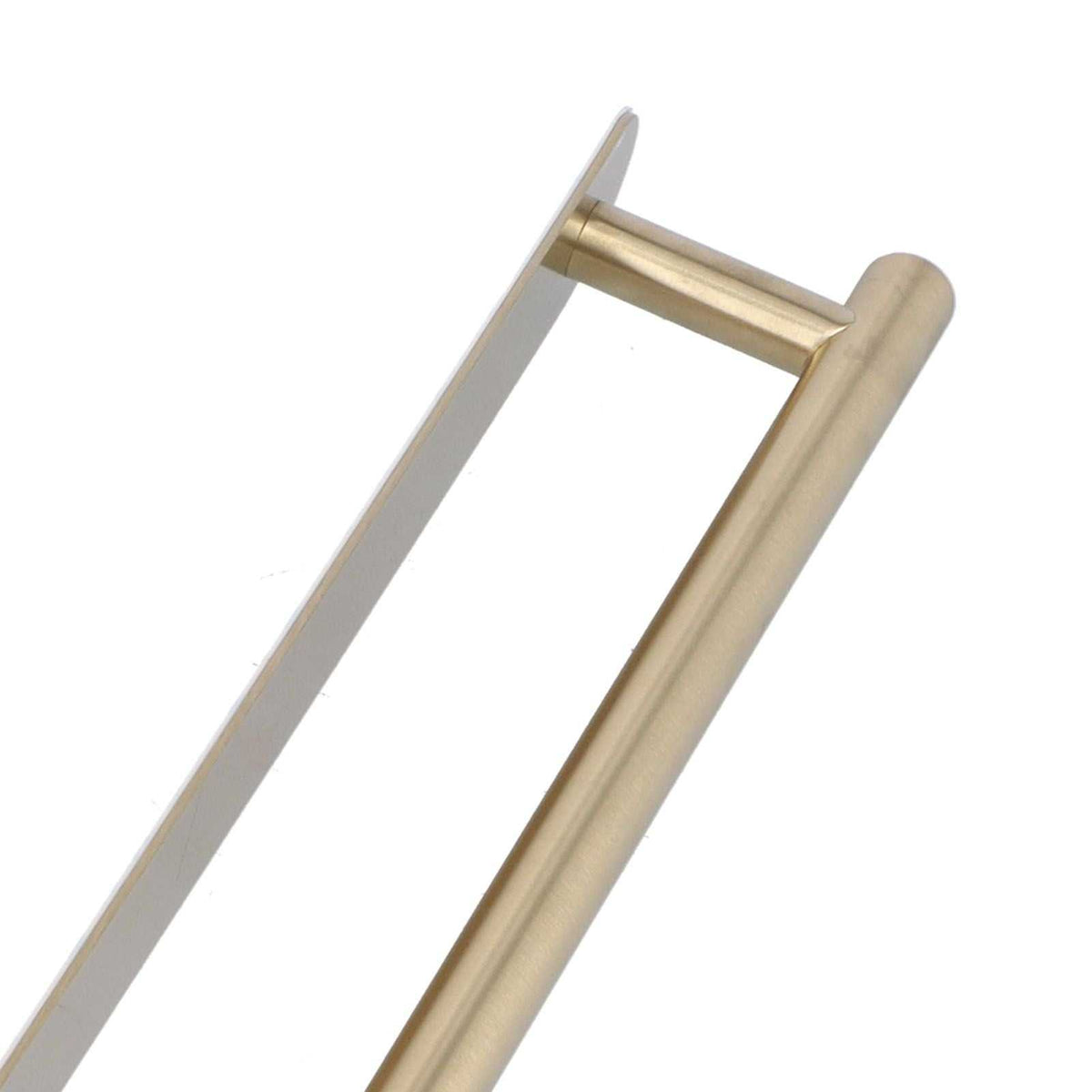 Single Rod Towel Bar with a brushed gold metal finish, slim cylindrical rail and flat adhesive mounting plate.