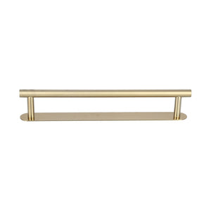 Single Rod Towel Bar in brushed gold metal with a slim horizontal rail, two supports, and a rounded adhesive mounting plate