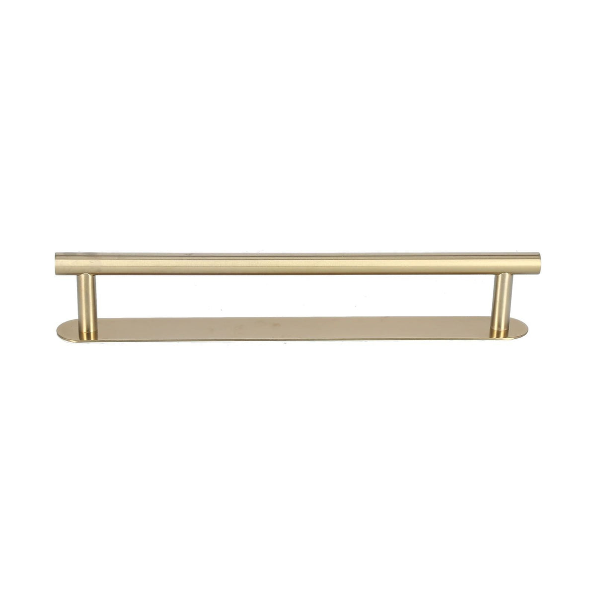 Single Rod Towel Bar in brushed gold metal with a slim horizontal rail, two supports, and a rounded adhesive mounting plate