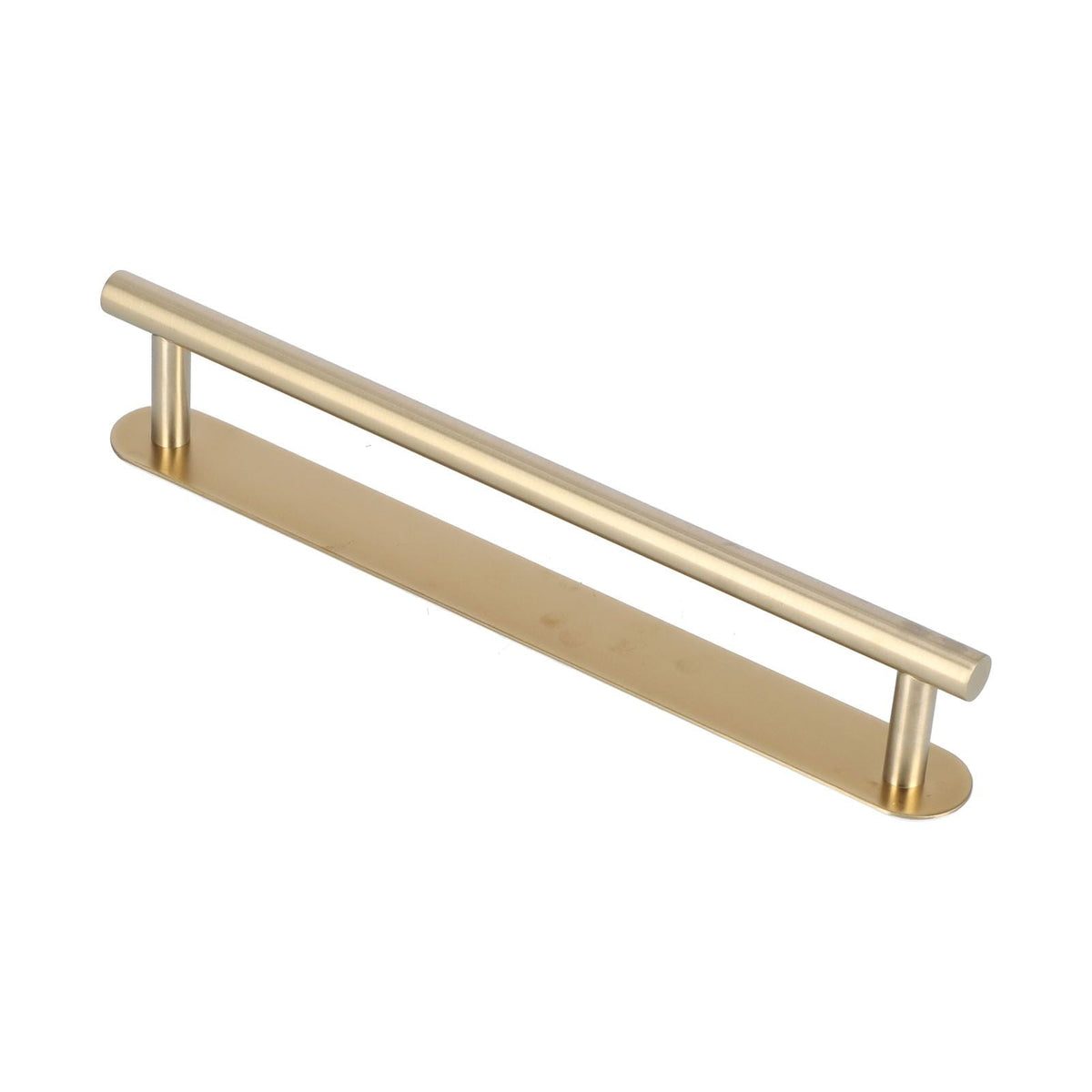 Single Rod Towel Bar in brushed gold metal with a slim cylindrical rail, two supports, and a long mounting plate