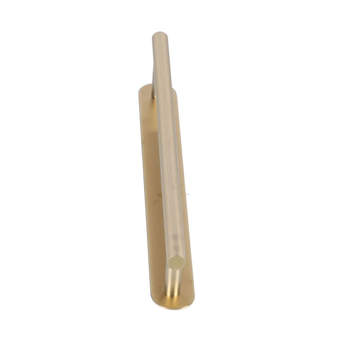 Single Rod Towel Bar in brushed gold metal with a slim cylindrical rail and rounded wall mounting plate