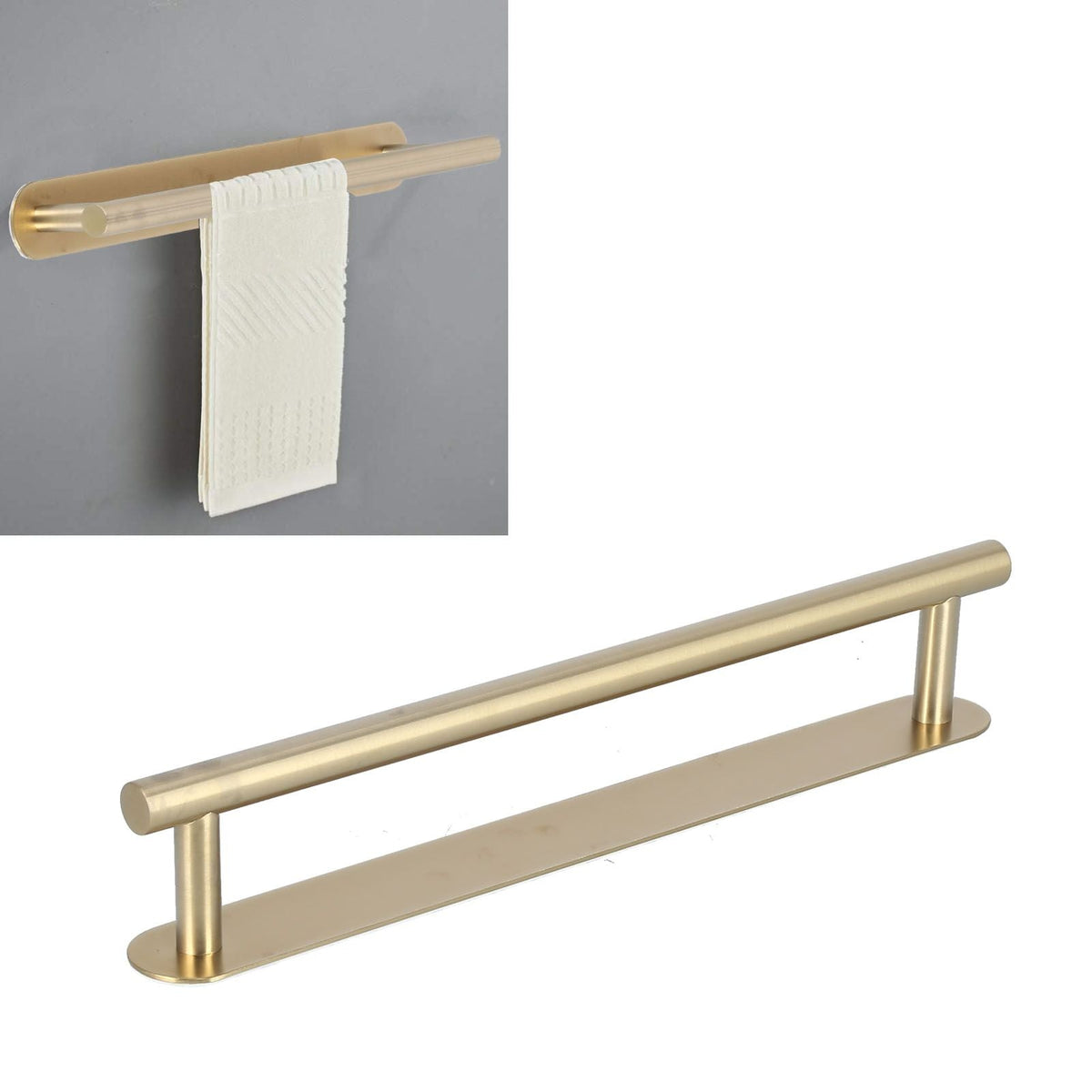 Single Rod Towel Bar in brushed gold stainless steel with a sleek cylindrical rail and flat mounting plate