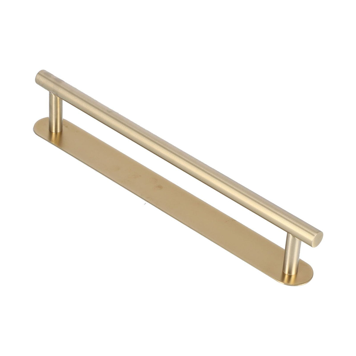 Single Rod Towel Bar in brushed gold stainless steel, featuring a slim round rail and two matching mounting posts.
